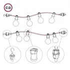 Electric cable for chain lighting, covered with rayon fabric, baby blue CM17