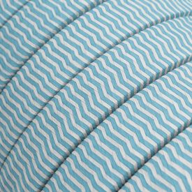   Electric cable for chain lighting, rayon fabric cover, zigzag white-turquoise CZ11 - UV-resistant