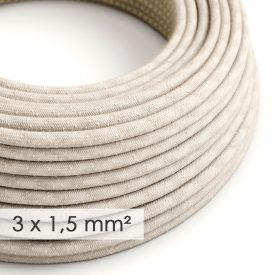   Large cross-section electrical cable 3x1.50 round - natural neutral linen cover RN01