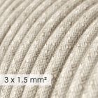 Large cross-section electrical cable 3x1.50 round - natural neutral linen cover RN01