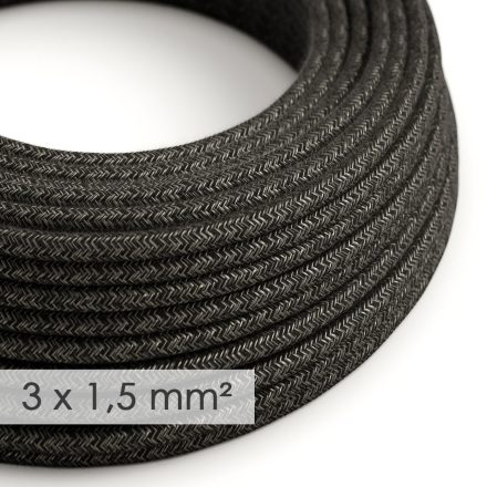 Large cross-section electrical cable 3x1.50 round - natural anthracite linen cover RN03