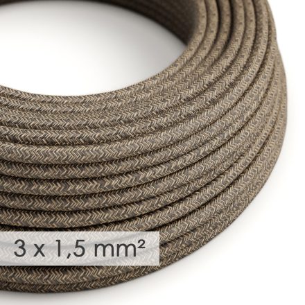 Large cross-section electrical cable 3x1.50 round - natural brown linen cover RN04