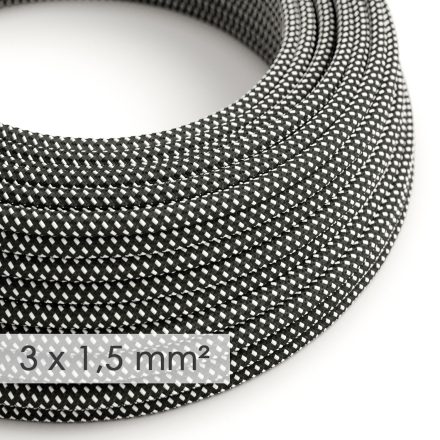 Large cross-section electrical cable 3x1.50 round - 3D black and white synthetic silk covering RT41