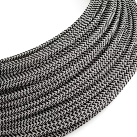 Extra low voltage power cable, coated with silk-effect material, black and white zigzag pattern RZ04