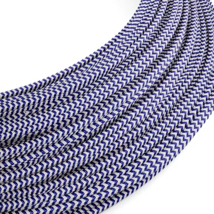 Extra low voltage power cable, coated with silk-effect material, zigzag white and blue RZ12