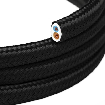 Flat textile cable, black, glossy charcoal black - PM04