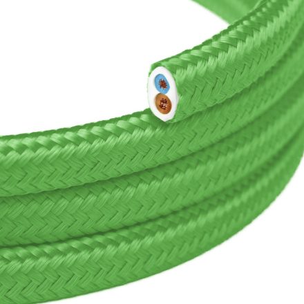 Lime green glossy fabric-covered flat cable - PM18