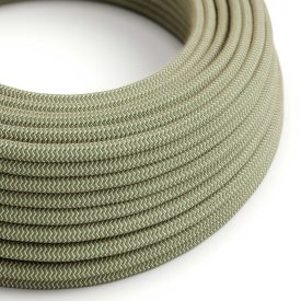   Green thyme and beige zigzag textile cable - The original Creative-Cables - RD72 round 2x0.75 mm / 3x0.75 mm