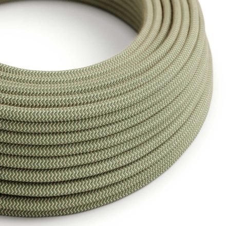 Green thyme and beige zigzag textile cable - The original Creative-Cables - RD72 round 2x0.75 mm / 3x0.75 mm