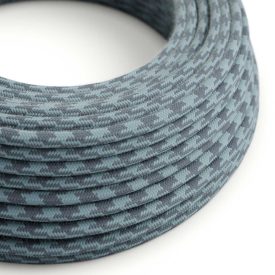    Cotton-stone gray and ocean blue houndstooth textile cable - The original creative cables - RP25 round 2x0.75mm / 3x0.75mm