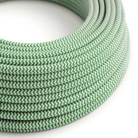   Shiny grass green and optical white ZigZag textile cable - The original Creative-Cables - RZ06 round 2x0.75 mm / 3x0.75 mm