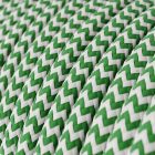 Shiny grass green and optical white ZigZag textile cable - The original Creative-Cables - RZ06 round 2x0.75 mm / 3x0.75 mm