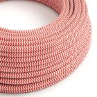 Glossy fire-red and optical white zigzag textile cable – The original Creative-Cables – RZ09 round 2x0.75 mm / 3x0.75 mm