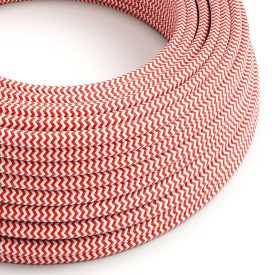  Glossy fire-red and optical white zigzag textile cable – The original Creative-Cables – RZ09 round 2x0.75 mm / 3x0.75 mm
