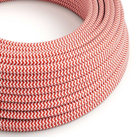 Glossy fire-red and optical white zigzag textile cable – The original Creative-Cables – RZ09 round 2x0.75 mm / 3x0.75 mm