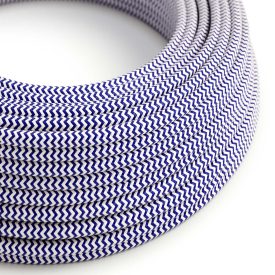   Glossy blue and optical white ZigZag textile cable - The original Creative-Cables - RZ12 round 2x0.75 mm / 3x0.75 mm