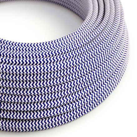 Glossy blue and optical white ZigZag textile cable - The original Creative-Cables - RZ12 round 2x0.75 mm / 3x0.75 mm