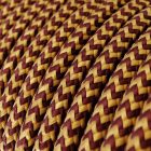 Shiny gold and burgundy zigzag textile cable – The original Creative-Cables – RZ23 round 2x0.75 mm / 3x0.75 mm