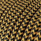 Shiny gold and charcoal black zigzag textile cable – The original Creative-Cables – RZ24 round 2x0.75 mm / 3x0.75 mm