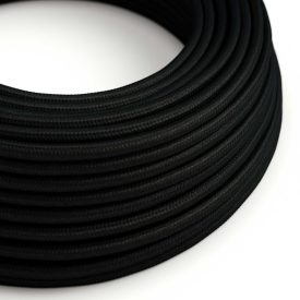   Ultra soft silicone electric cable with shiny charcoal black fabric lining - RM04 round 2x0.75 mm