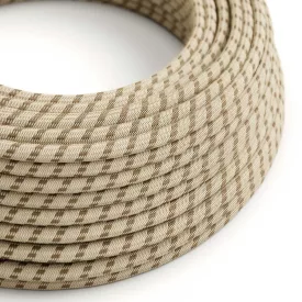   Round electrical cable RD53 striped bark cotton and natural linen - UL certified