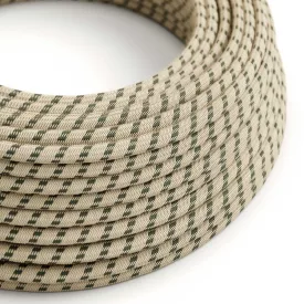   Round electrical cable RD54 striped anthracite cotton and natural linen - UL certified