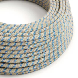   Round electrical cable RD55 striped steward blue cotton and natural linen - UL certified
