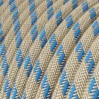 Round electrical cable RD55 striped steward blue cotton and natural linen - UL certified