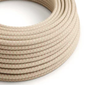   Round electrical cable RD61 with diamond-shaped ancient pink cotton and natural linen - UL certified