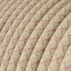 Round electrical cable RD61 with diamond-shaped ancient pink cotton and natural linen - UL certified