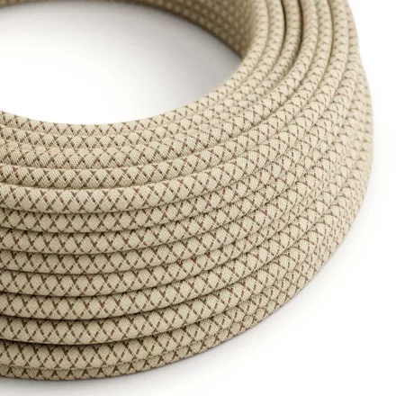 Round electrical cable RD63 Rhombus tree bark cotton and natural linen - UL certified
