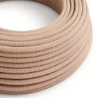Round electrical cable RD71 ZigZag antique pink cotton and natural linen - UL certified