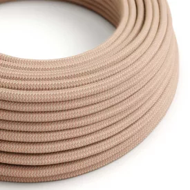   Round electrical cable RD71 ZigZag antique pink cotton and natural linen - UL certified