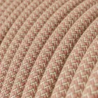 Round electrical cable RD71 ZigZag antique pink cotton and natural linen - UL certified