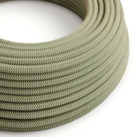 Round electrical cable RD72 ZigZag green thyme cotton and natural linen - UL certified