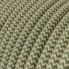 Round electrical cable RD72 ZigZag green thyme cotton and natural linen - UL certified