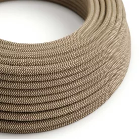  Round electrical cable RD73 ZigZag Bark cotton and natural linen - UL certified