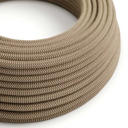 Round electrical cable RD73 ZigZag Bark cotton and natural linen - UL certified