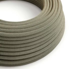   Round electrical cable RD74 ZigZag anthracite cotton and natural linen - UL certified