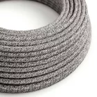 Round electrical cable RS81 Shiny black onyx cotton and natural linen - UL certified