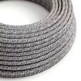   Round electrical cable RS81 Shiny black onyx cotton and natural linen - UL certified