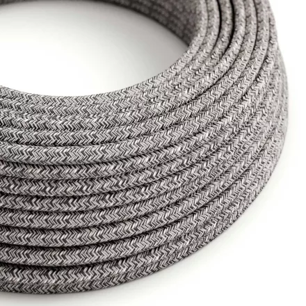 Round electrical cable RS81 Shiny black onyx cotton and natural linen - UL certified