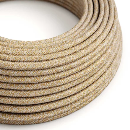 Round electrical cable RS82 Shiny reddish brown cotton and natural linen - UL certified