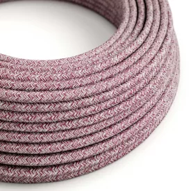   Round electrical cable RS83 Shiny burgundy cotton and natural linen - UL certified