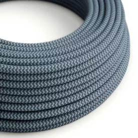   Round electrical cable RZ25 ZigZag stone gray and ocean blue cotton - UL certified