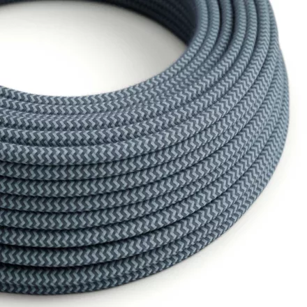Round electrical cable RZ25 ZigZag stone gray and ocean blue cotton - UL certified