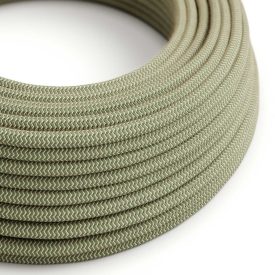   Green thyme and beige zigzag textile cable - The original Creative-Cables - RD72 round 2x0.75 mm / 3x0.75 mm