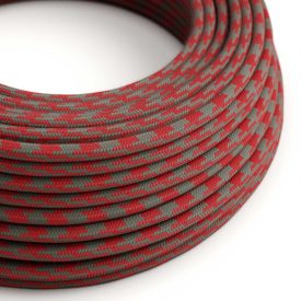   Cotton fire red and gray checkered textile cable - The original Creative-Cables - RP28 round 2x0.75 mm / 3x0.75 mm