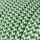 Shiny grass green and optical white ZigZag textile cable - The original Creative-Cables - RZ06 round 2x0.75 mm / 3x0.75 mm