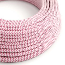   Shiny pink fuchsia and optical white zigzag textile cable – The original Creative-Cables – RZ08 round 2x0.75 mm / 3x0.75 mm